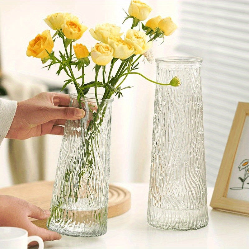 Contemporary Vertical Striped Glass Vase - High-End Creative Transparent Oval Design, PVC-Free Hand Wash Only, Modern Living Room Home Decor Centerpiece for Floral Arrangements, Vases Home Decor