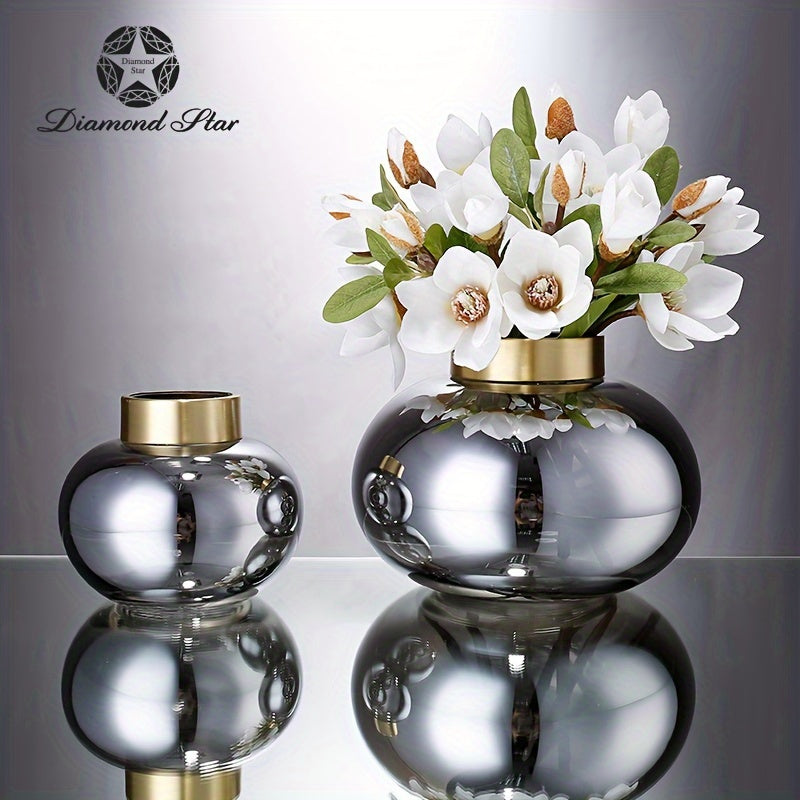 1pc, High-end Modern Style Vases, Simple Modern Design, Gold-plated Bottle Mouth, High-end Handmade Glass, Suitable for Table, Living Room, Cabinet Decoration, Christmas Gifts to Friends And Family (D6.7*H5.9\u002FD6.7*H8.7in)