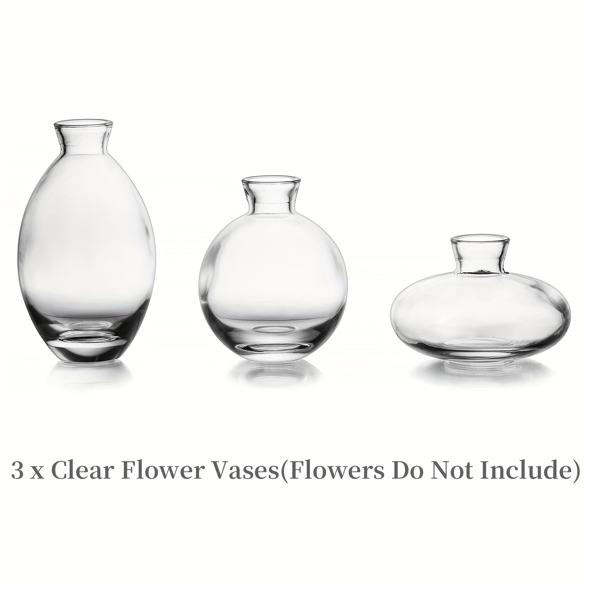 Set Of 3 Clear Glass Bud Vase, Modern Decorative Small Mini Flowers Vases Short Minimalist Aesthetic Home Decor Vintage Cute Handmade Tiny Wedding Table Centerpieces For Single Flower Rose