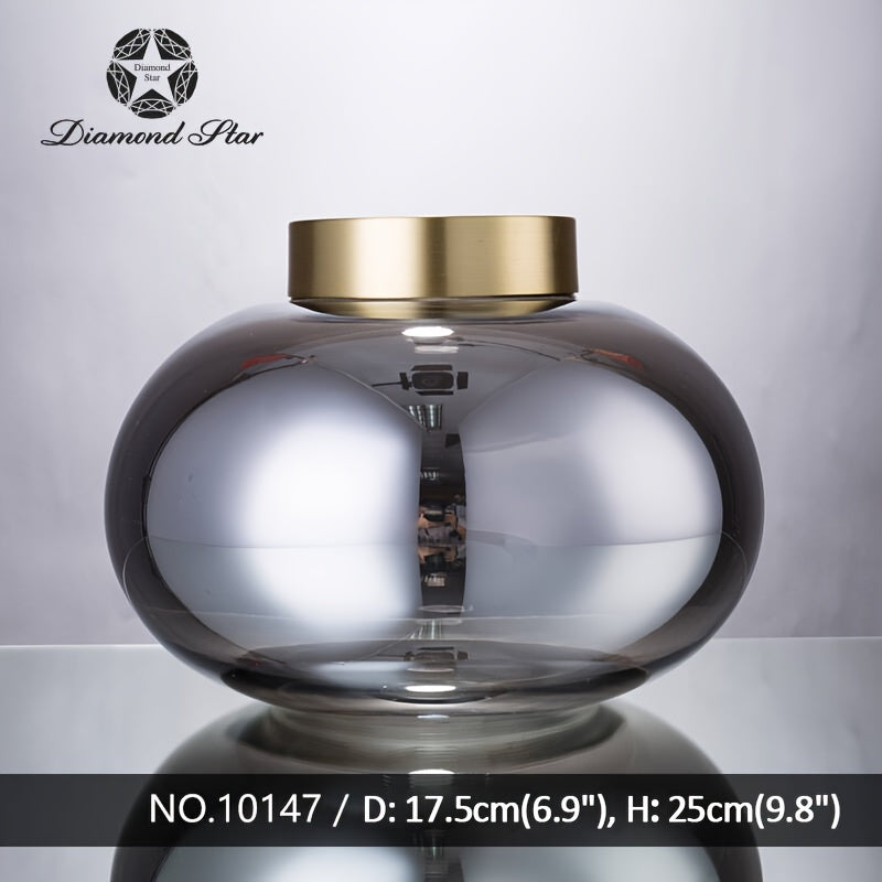 1pc, High-end Modern Style Vases, Simple Modern Design, Gold-plated Bottle Mouth, High-end Handmade Glass, Suitable for Table, Living Room, Cabinet Decoration, Christmas Gifts to Friends And Family (D6.7*H5.9\u002FD6.7*H8.7in)