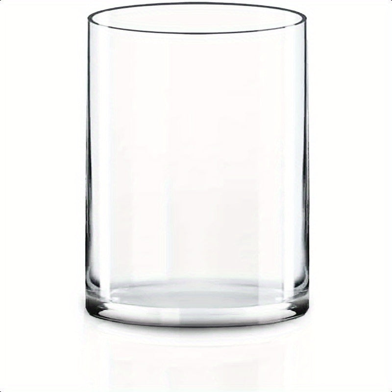 1pc Elegant Cylinder Clear Glass Vase - Heavy-Duty Hurricane Centerpiece with Stable Base