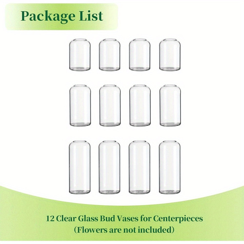 Glass Bud Vases for Flowers Blown Modern Small Glass Vases for Centerpieces Set of 12, Mini Clear Bulk Flower Vases for Wedding Party Events Home Decor Floral Arrangement Not Include Flower