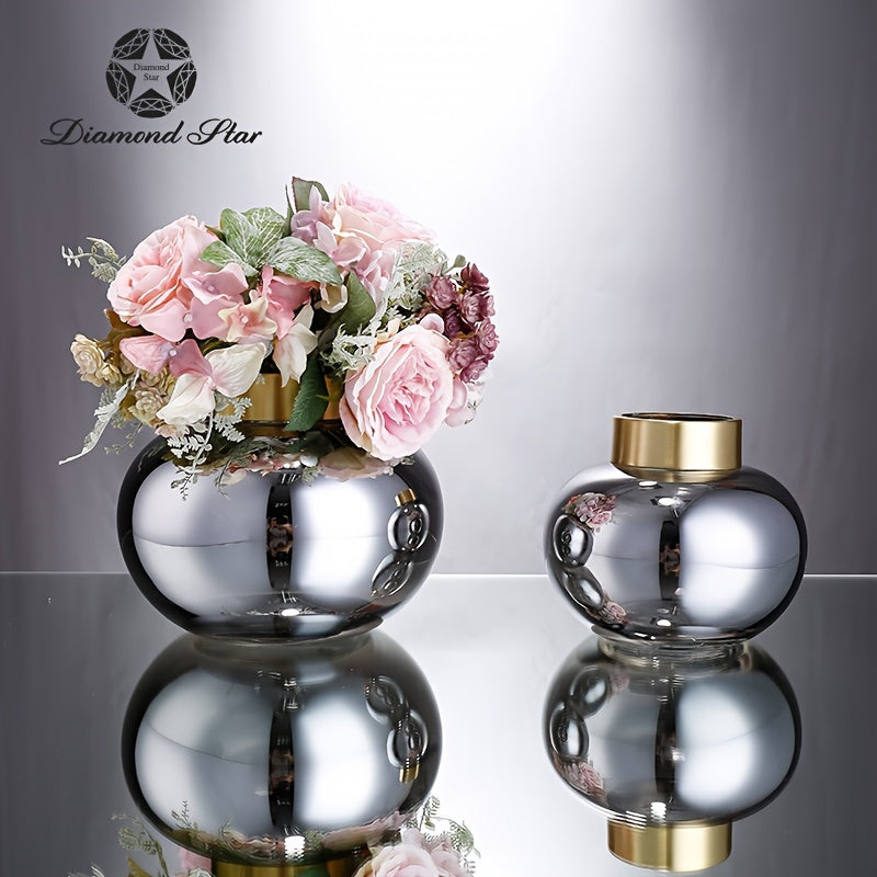 1pc, High-end Modern Style Vases, Simple Modern Design, Gold-plated Bottle Mouth, High-end Handmade Glass, Suitable for Table, Living Room, Cabinet Decoration, Christmas Gifts to Friends And Family (D6.7*H5.9\u002FD6.7*H8.7in)