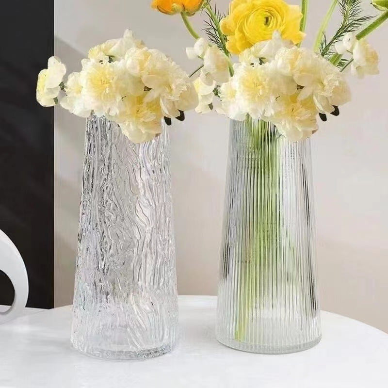 Contemporary Vertical Striped Glass Vase - High-End Creative Transparent Oval Design, PVC-Free Hand Wash Only, Modern Living Room Home Decor Centerpiece for Floral Arrangements, Vases Home Decor