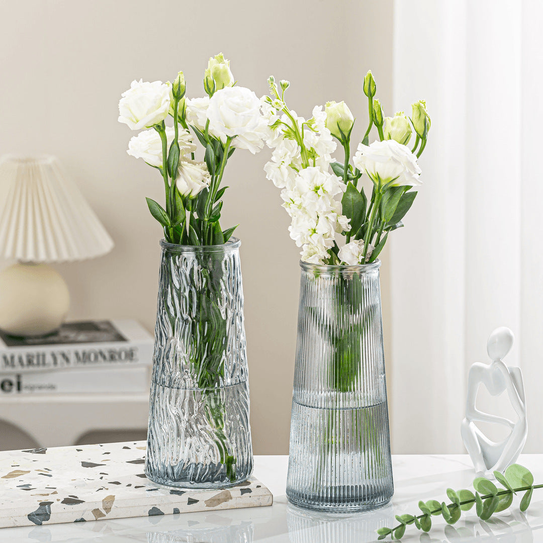 Contemporary Vertical Striped Glass Vase - High-End Creative Transparent Oval Design, PVC-Free Hand Wash Only, Modern Living Room Home Decor Centerpiece for Floral Arrangements, Vases Home Decor