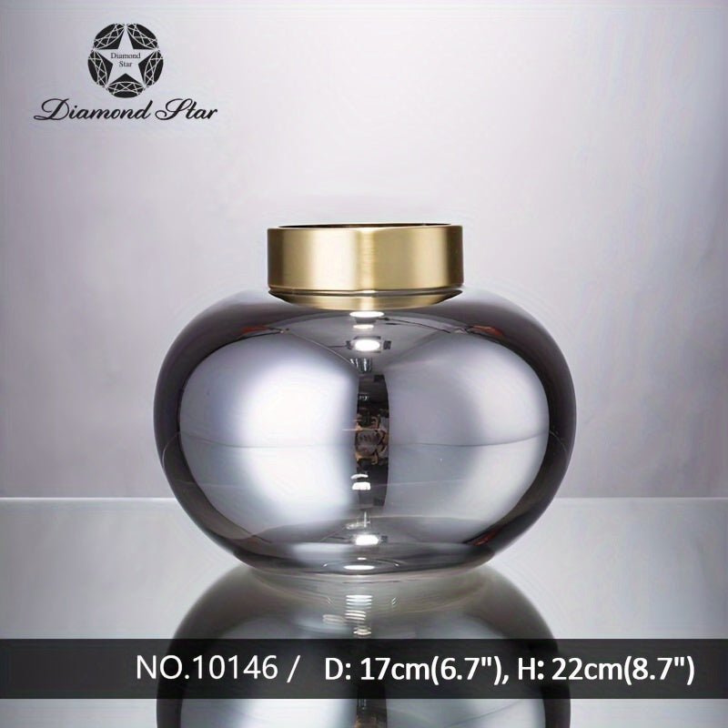 1pc, High-end Modern Style Vases, Simple Modern Design, Gold-plated Bottle Mouth, High-end Handmade Glass, Suitable for Table, Living Room, Cabinet Decoration, Christmas Gifts to Friends And Family (D6.7*H5.9\u002FD6.7*H8.7in)