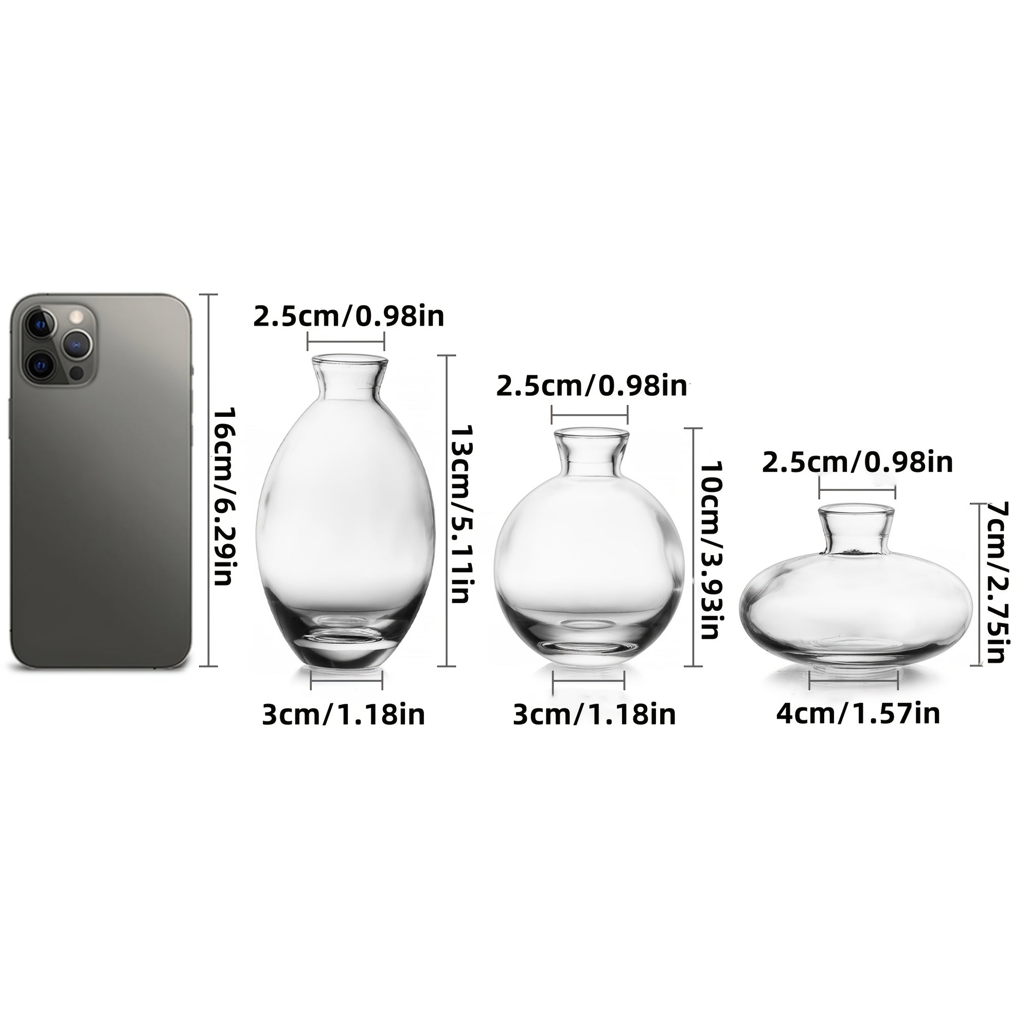 Set Of 3 Clear Glass Bud Vase, Modern Decorative Small Mini Flowers Vases Short Minimalist Aesthetic Home Decor Vintage Cute Handmade Tiny Wedding Table Centerpieces For Single Flower Rose